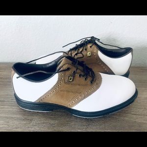 Men's FootJoy Superlites Golf Shoes Size 8 - White/Brown Soft Spikes FJ 58004